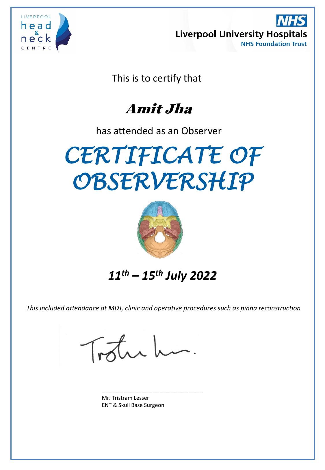 Liverpool Head & Neck Centre Observership