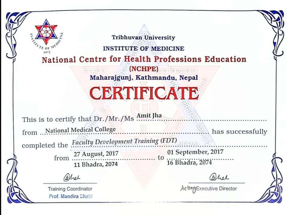 Faculty Development Training Certificate